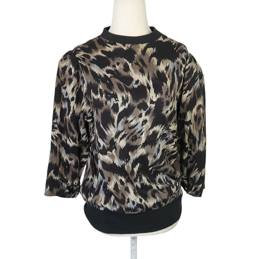 Vintage 80s Phillip Lawrence Black and Brown Abstract Animal Print Top